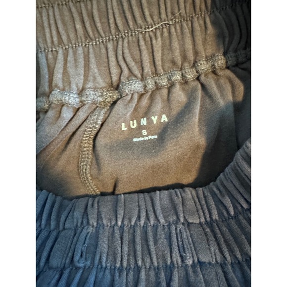 Lunya Organic Pima Cotton Pajama Shorts Black Grey High Waist Smocked Small - Picture 3 of 3